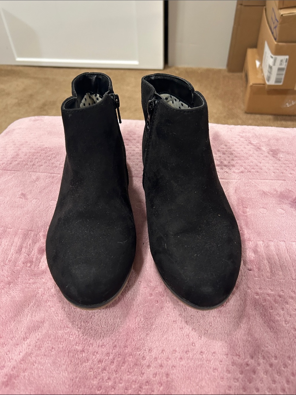 Cat & Jack Black Suede Ankle Boots with Side Zipper